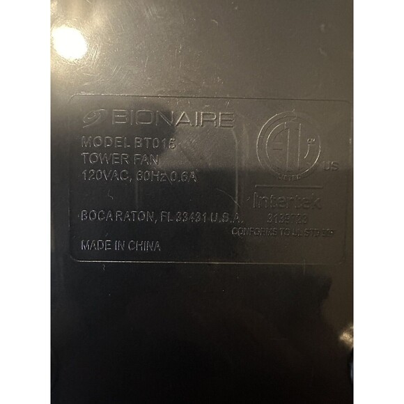 Bionaire Mini Oscillating Tower 2-speed Fan Ventilator Model BT015 Black - Picture 4 of 4